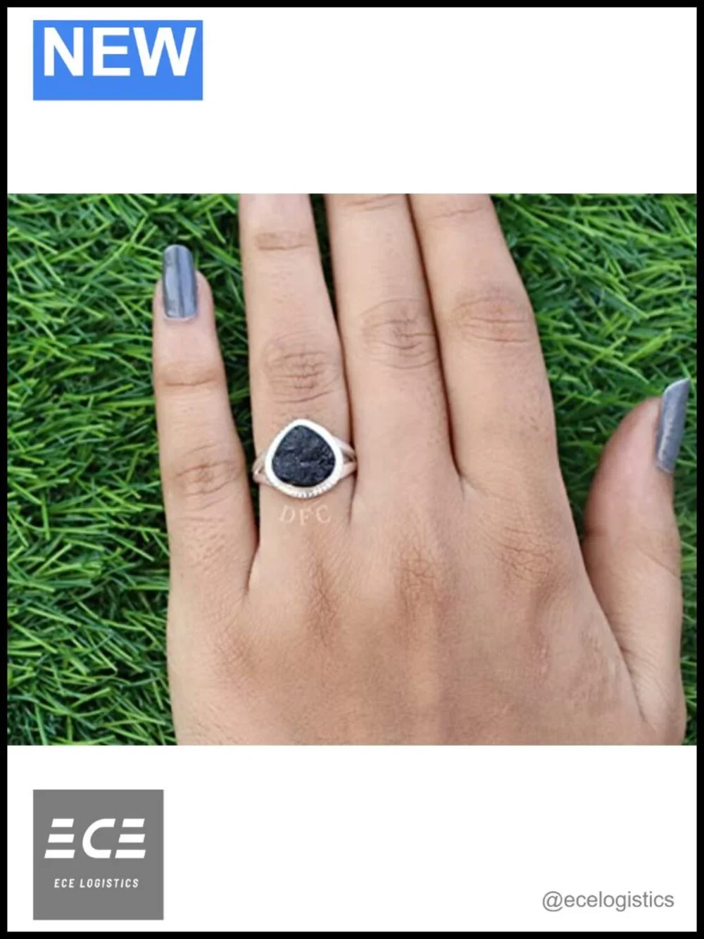 Black Tourmaline Sterling Silver Ring Size 8 Handmade October Birthstone